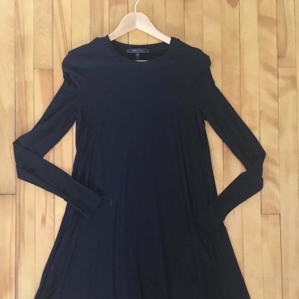BCBGMaxAzria Jeanna Long Sleeve Knit Jersey A-Line Dress in Black Size Small
